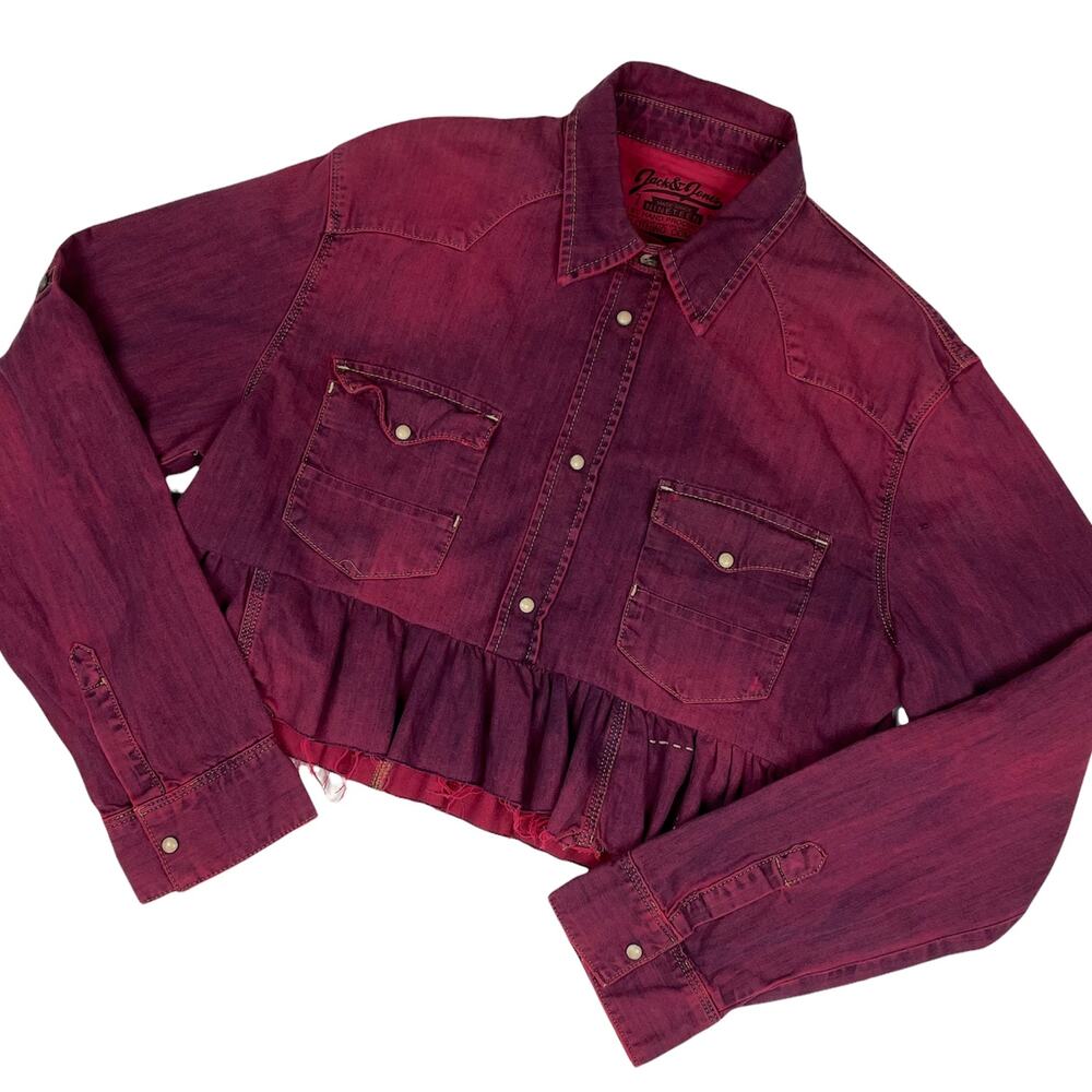 Jack & Jones Colorful Pink Dyed Peplum Hem Cropped Western Pullover
